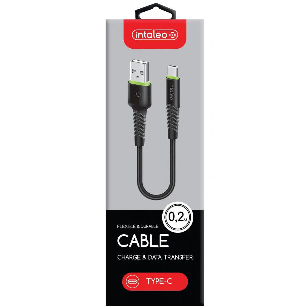Дата кабель USB 2.0 AM to Type-C 0.2m CBFLEXT0 black Intaleo (1283126487446) - фото 2