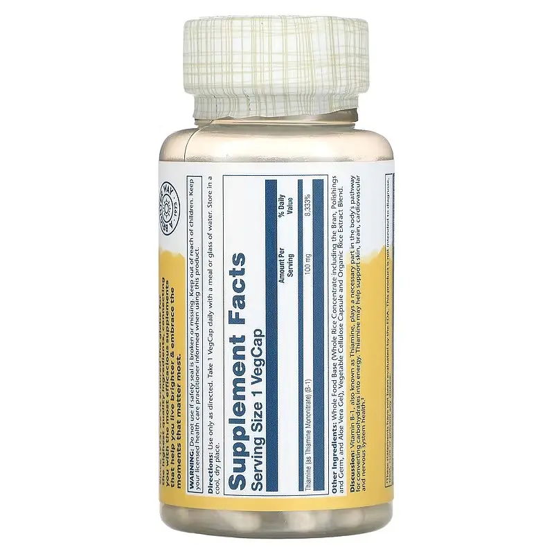 Тіамін (B-1) Vitamin B-1 100 mg 100 капсул Solaray vit0004854 - фото 2
