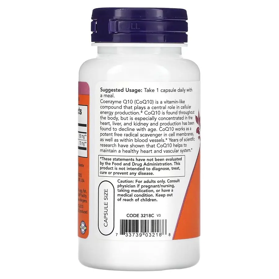 Натуральна добавка Now CoQ-10 150 mg 100 вегакапсул - фото 3