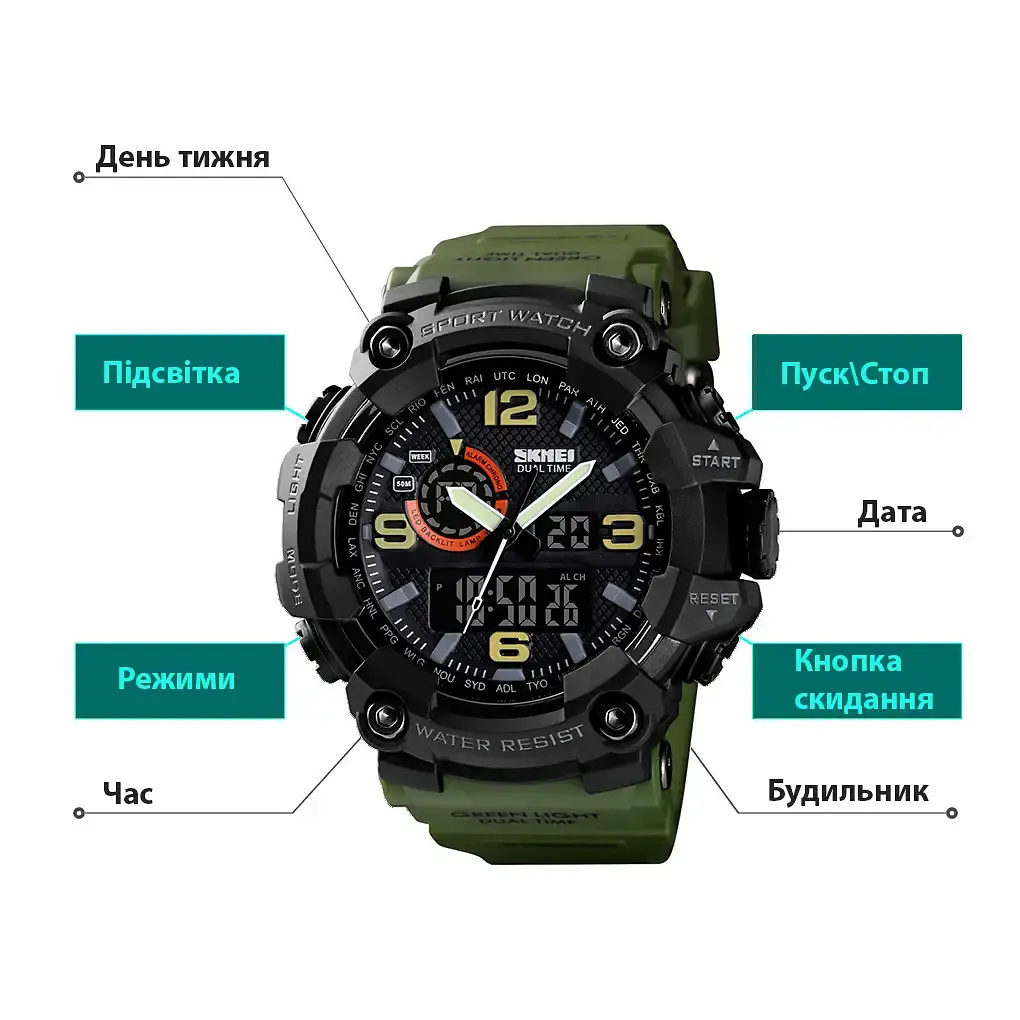 Мужские наручные часы Skmei 1520 Зеленый - фото 4