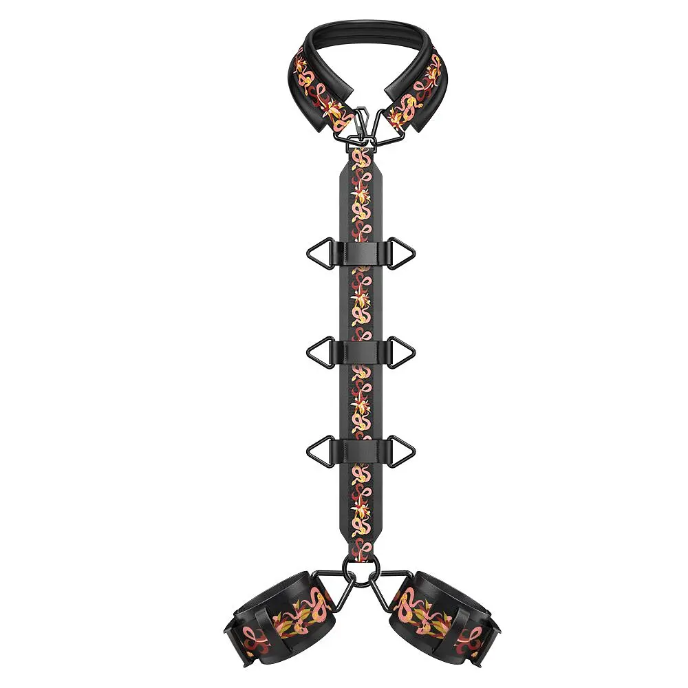 БДСМ-набір LOCKINK The Flowering Serpent Bondage Set, чорний, з малюнком у вигляді змій, 12 предметів - фото 2