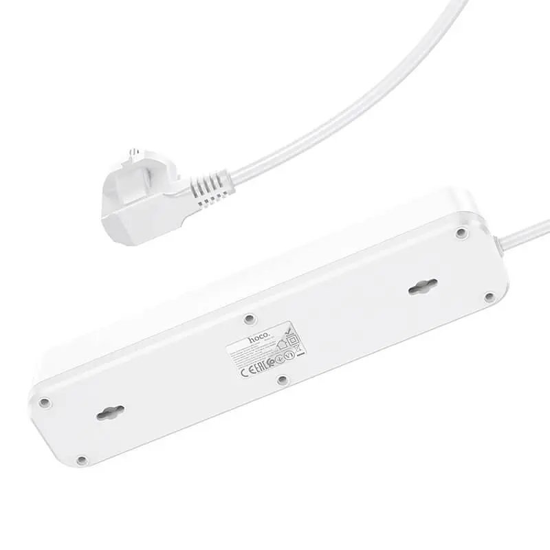Мережевий фільтр подовжувач HOCO NS1 Aura 4-bit 2+1 порти USB + 4 розетки білий - фото 3
