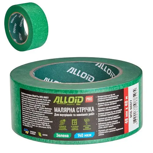 Alloid Pro. Стрічка малярська для шорстких поверхонь, зелена 48мм х 40м, 140мкм