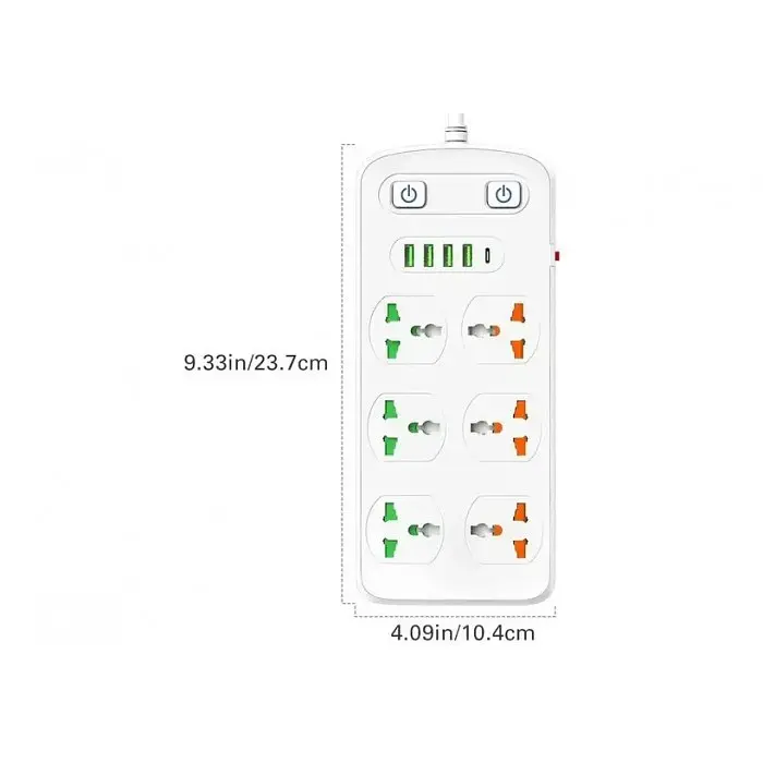 Сетевой фильтр, удлинитель на 6 розеток 4 USB 1Type-C 2 метра Белый (52957) - фото 2
