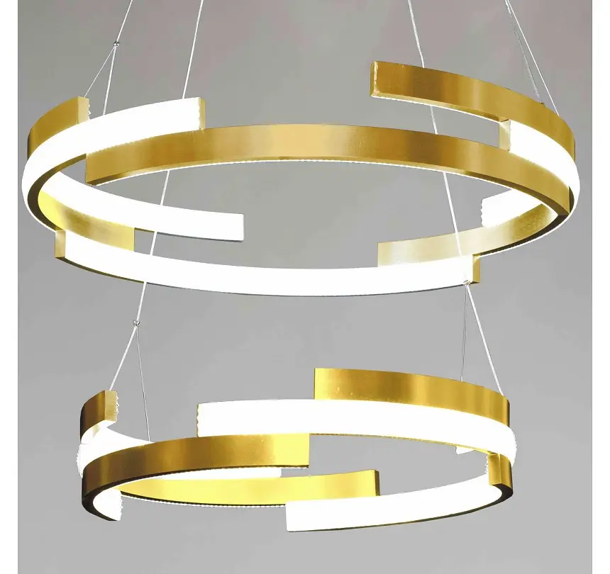 Двоярусна золота LED люстра з кільцями та прозорими вставками Artlight 3684/85+65GD - фото 4