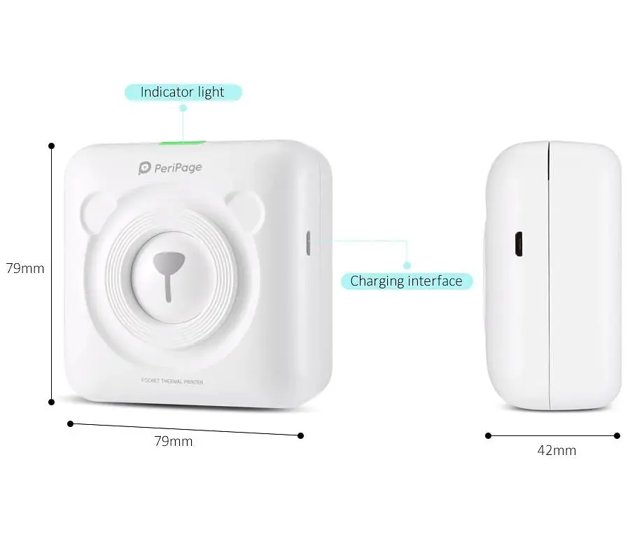 Портативний bluetooth термопринтер для смартфона PeriPage A6, білий (100334) - фото 7