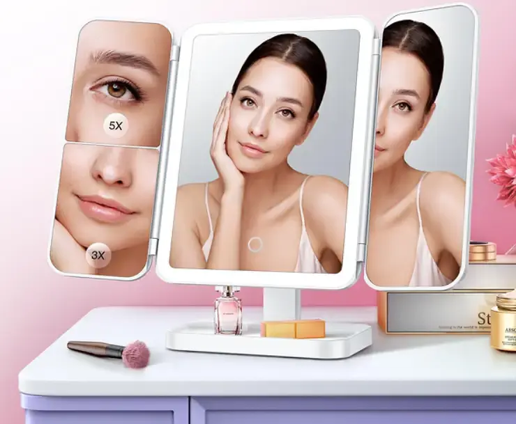 Косметическое зеркало Salon Professional с LED подсветкой, поворотом 90°, органайзером и удобным хранением белое - фото 5