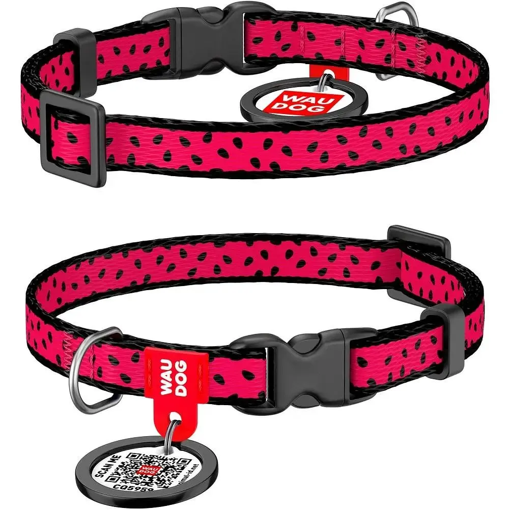 Нашийник для собак Waudog Nylon Кавун, з QR-паспортом, пластиковый фастекс, XS, 20-30х1 см - фото 3
