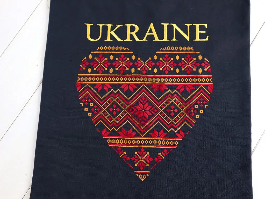 Шоппер з вишивкою UKRAINE червоне серце з золотом, екосумка для покупок - фото 7