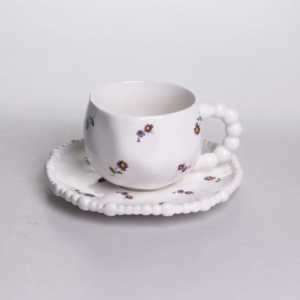 Столовий сервіз Yiwu Pearl YY78-4A порцеляновий, 32 предмети на 6 персон з рельєфним декором та квітами - фото 5