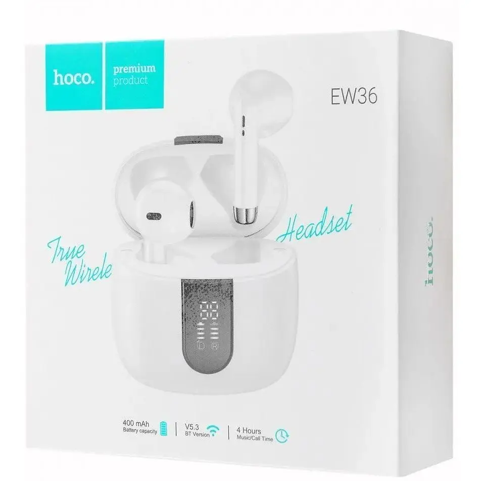 Наушники беспроводные Hoco EW36  Delicate tws гарнитура в кейсе белые - фото 2