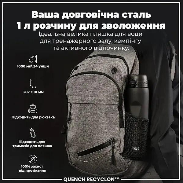 Бутылка для воды ION8 1000 мл (ЭКО бутылка) BPA Free Black (I8RF1000BLK) - фото 5