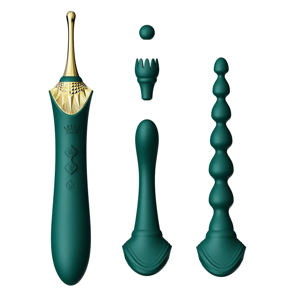 Мультифункціональний вібратор Zalo - Bess 2 Turquoise Green, 4 насадки, підігрів