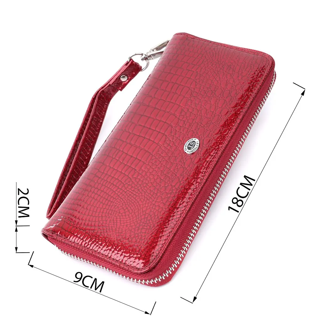 Жіночий гаманець лакований на блискавці з натуральної шкіри ST Leather 22677 червоний - фото 3