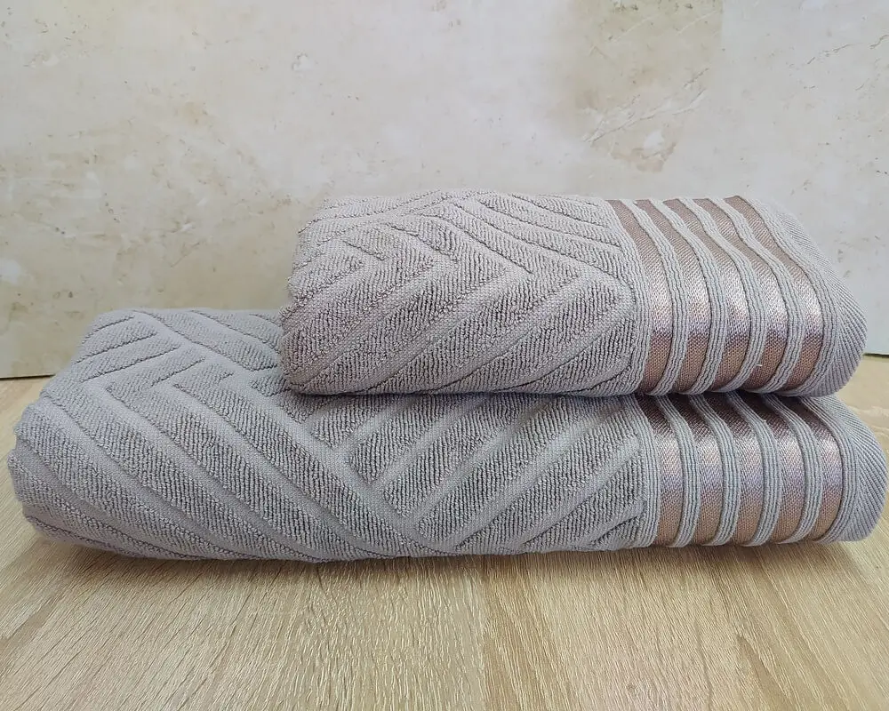 Набір турецьких махрових рушників 50х90+70х140 Gulcan Jacquard Cotton Lux Yeni Cizgili Dark Beige