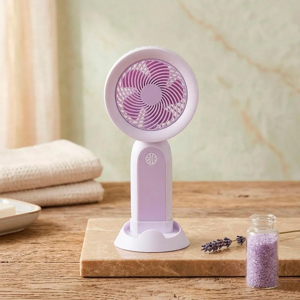Настільний вентилятор Handheld Fan з підсвіткою, фіолетовий, переносний акумуляторний мінівентилятор - фото 3
