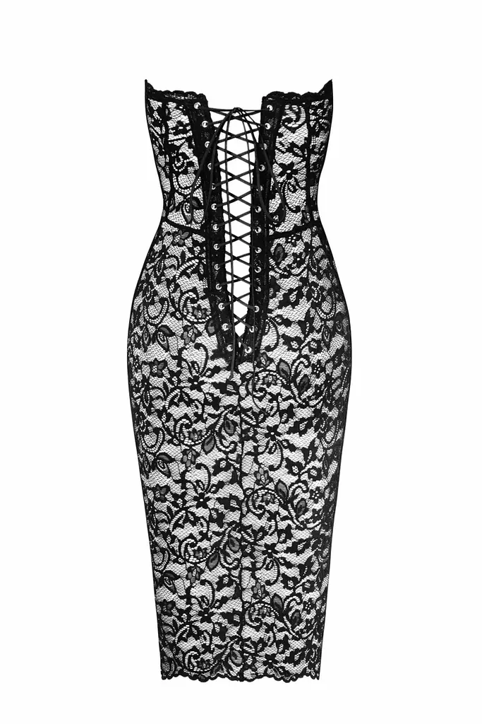 Сукня Noir Handmade F301 Catalyst, XXL, black, міді, мереживо, відкриті плечі, шнурівка на спині - фото 6