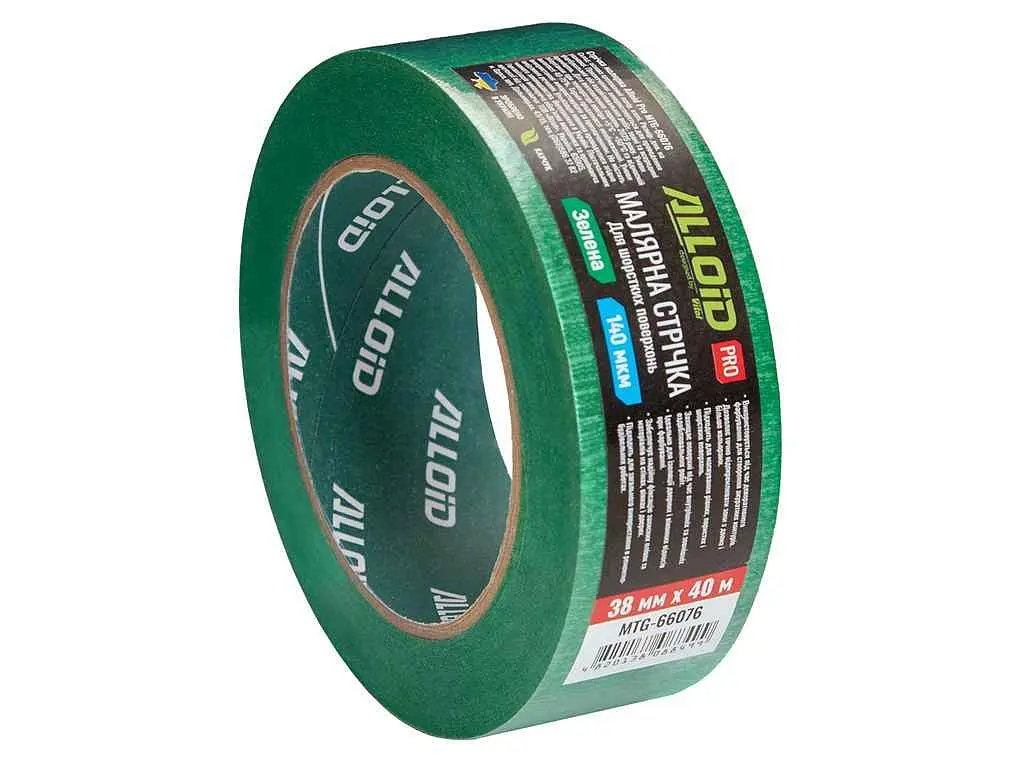 Стрічка ALLOID BUILDING TOOLS 38x40, 140 мкм Стрічка малярська для шорстких поверхонь, зелена 38мм х 40м, 140мкм - фото 4