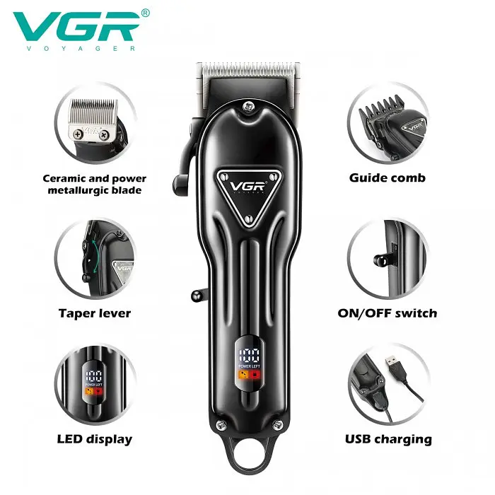 Акумуляторна машинка для стрижки (clipper) VGR V-051, 4 насадки, 2500 mAh, LED-дисплей - фото 4