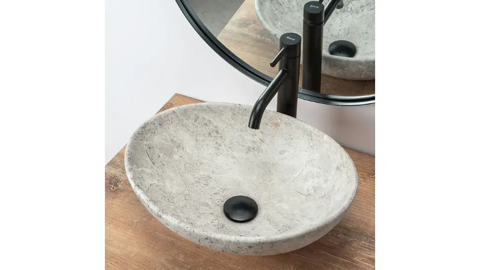 Умивальник Rea Sofia Light Stone 34,5x41 grey (REA-U0165), Матова - фото 3