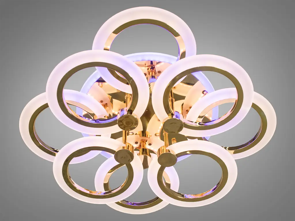 Золотая LED люстра с пультом, диммером и цветной подсветкой, 110W - фото 3