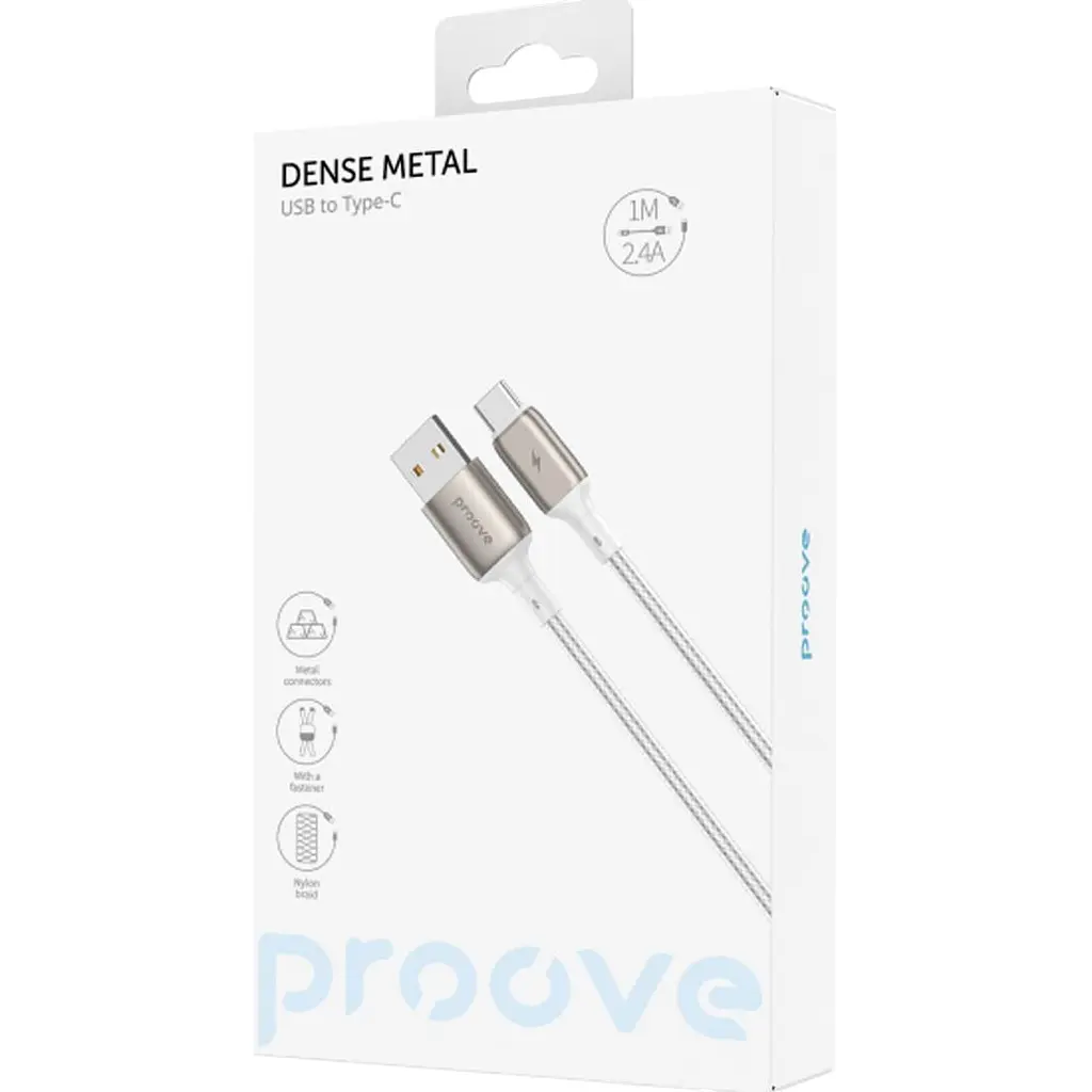 Кабель Proove Dense Metal USB-A to USB-С 1m White (CCDM20001202) [133339] - фото 5