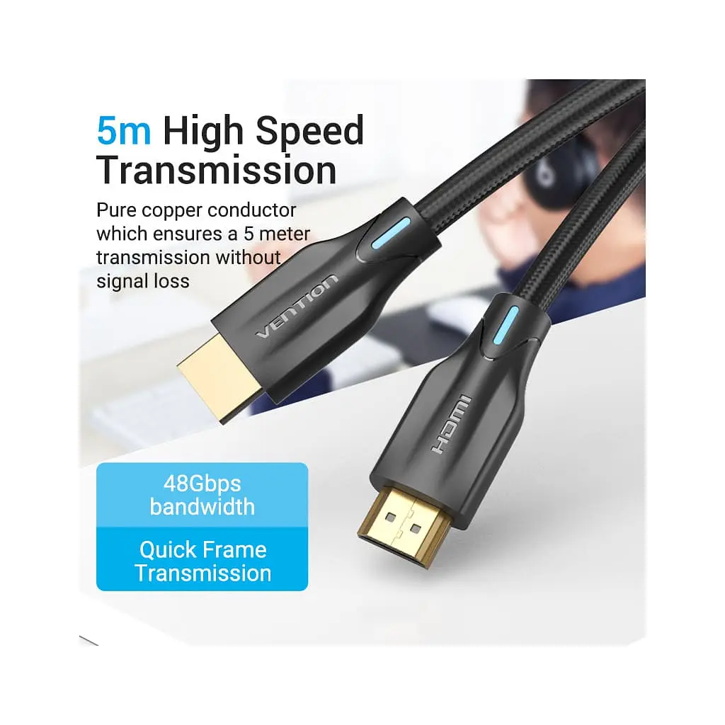 Кабель мультимедійний HDMI M to HDMI M 5.0m 8K60Hz cotton braided black Vention (AAUBJ) - фото 4