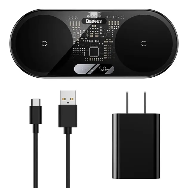 Бездротовий зарядний пристрій Baseus Digital LED Display 2-in-1 Wireless Charger 20W WXSX010001 Black - фото 4