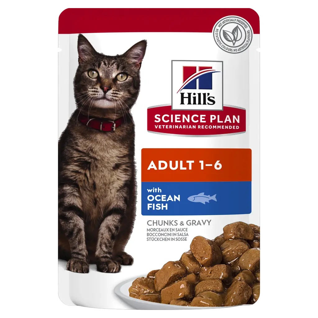 Вологий корм для дорослих котів Hill's SP Adult із куркою, океанічною рибою та яловичиною, пауч, 85 г х 12 шт. - фото 4