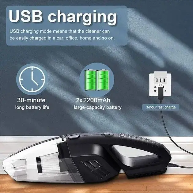 Автомобільний бездротовий ручний пилосос Grikey 5W акумуляторний для сухого та вологого прибирання 7000Па 140W - фото 5