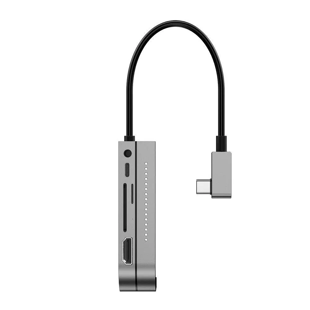 Мультипортовий адаптер USB Хаб Baseus Bend Angle No.7 Multifunctional Type-C Converter CAHUB-WJ0G Dark Grey - фото 3