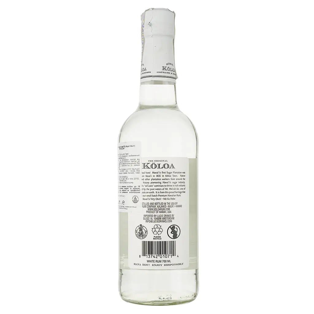 Ром Koloa Kaua'i White Hawaiian Rum 40% 0.7 л - фото 2