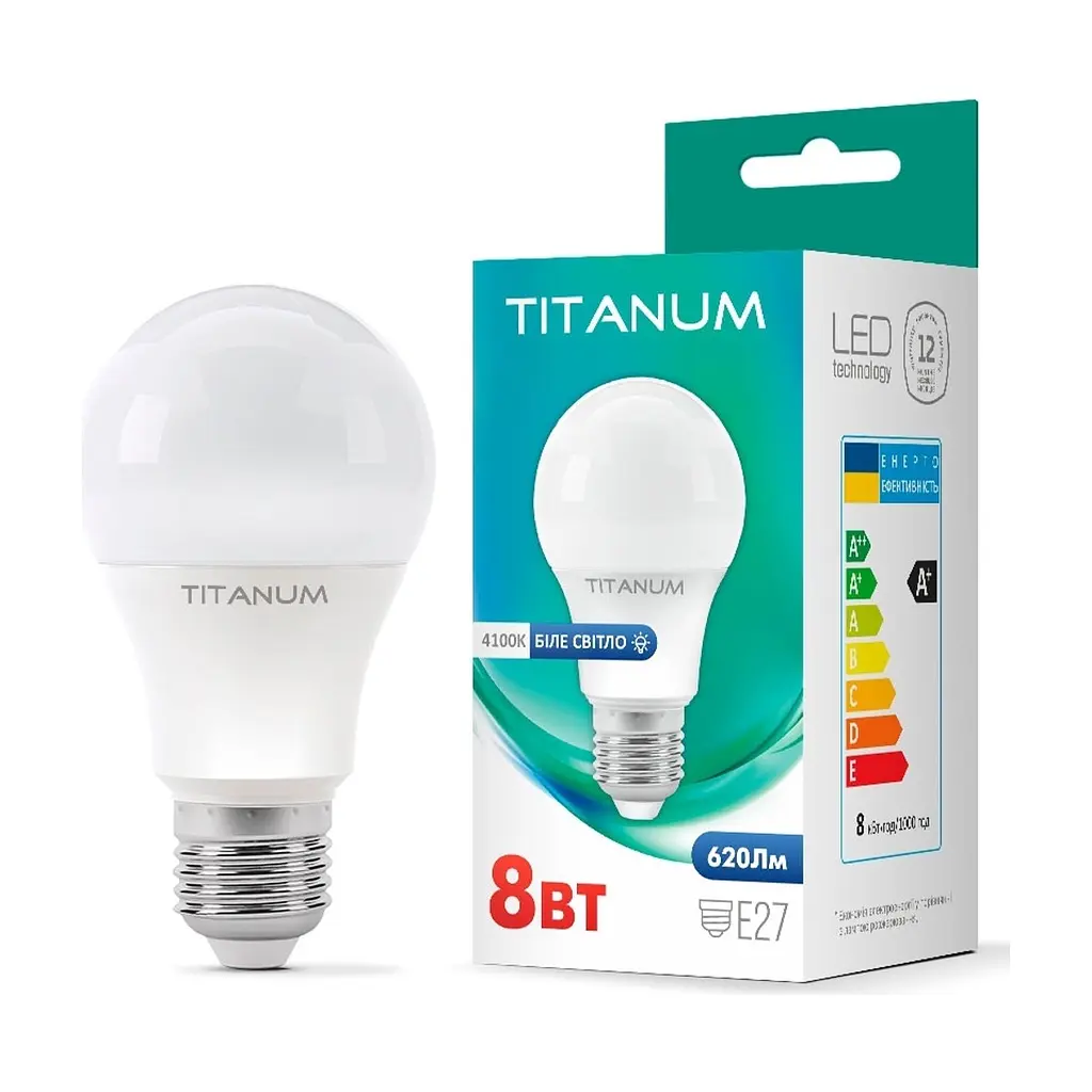 Лампочка TITANUM A60 8W E27 4100K (TLA6008274)
