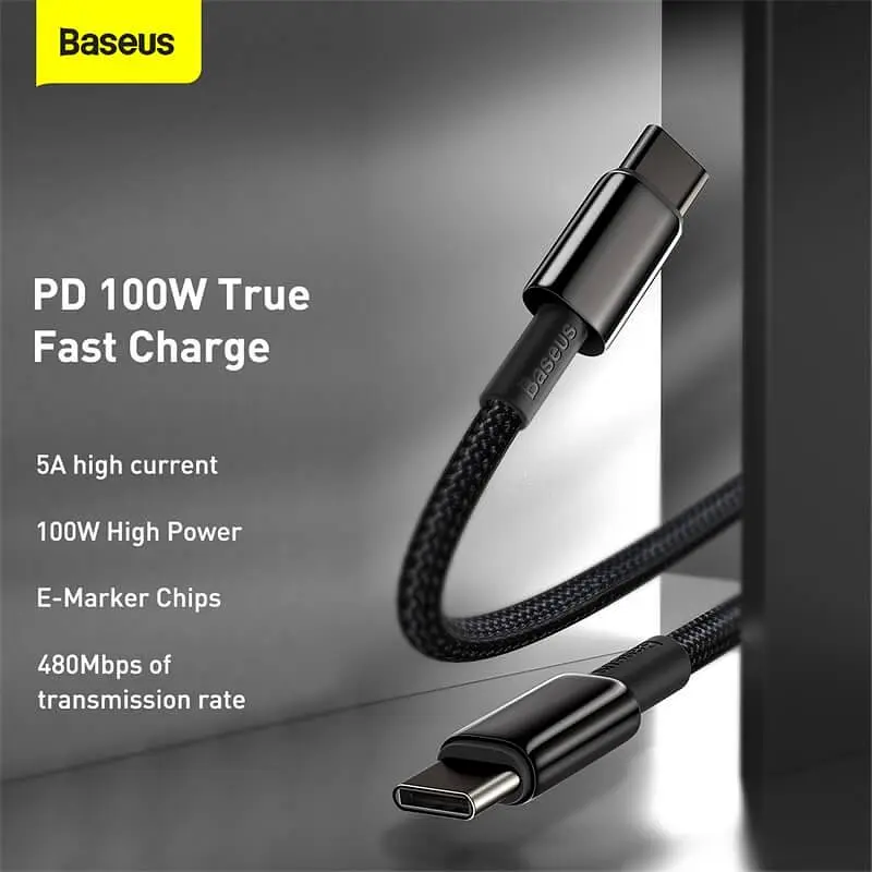 Кабель Baseus Type-C to Type-C Tungsten Gold Fast Charging 1 м 100W 5A (CATWJ-01) - фото 3