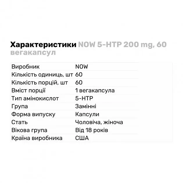 5-HTP Now Foods 200 мг в капсулах №60 - фото 2