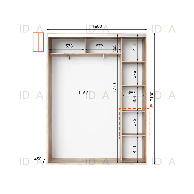 Шафа-купе Idea серія 5 160 x 45 x 210 см Дуб сонома Дзеркало - фото 2