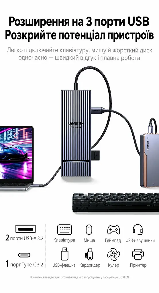 Док-станція USB-C UGREEN Revodok CM880 хаб 6 в 1 вихід DisplayPort 1.4 до 4K 60 Гц сірий (95501) - фото 9