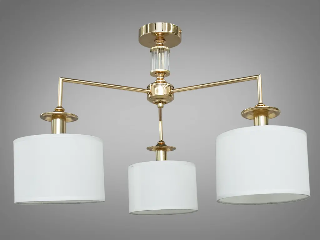 Изысканная, современная люстра с абажурами на 3 лампы Е14, цвет-золота. - фото 2