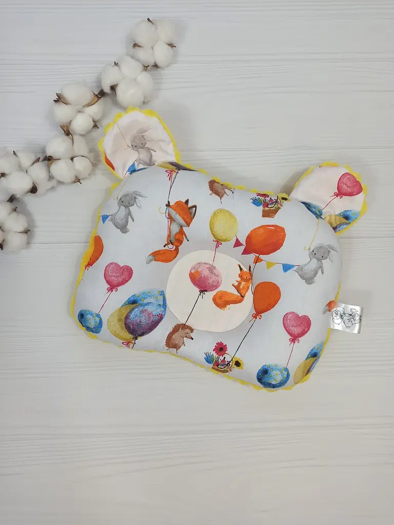 Дитяча ортопедична подушка 24×32 для новонароджених a.l.babybox Лисички на кульках Жовтий