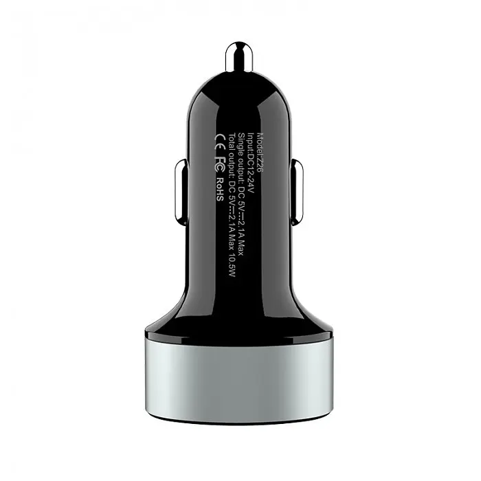 Автомобільна зарядка від прикурювача з вольтметром чорна HOCO Z26 2USB 2,1A - фото 4