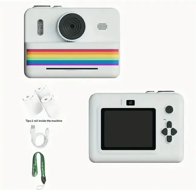 Дитяча цифрова фотокамера RAINBOW 2,8" миттєвий друк з термопринтером 1500 мАч Білий - фото 2