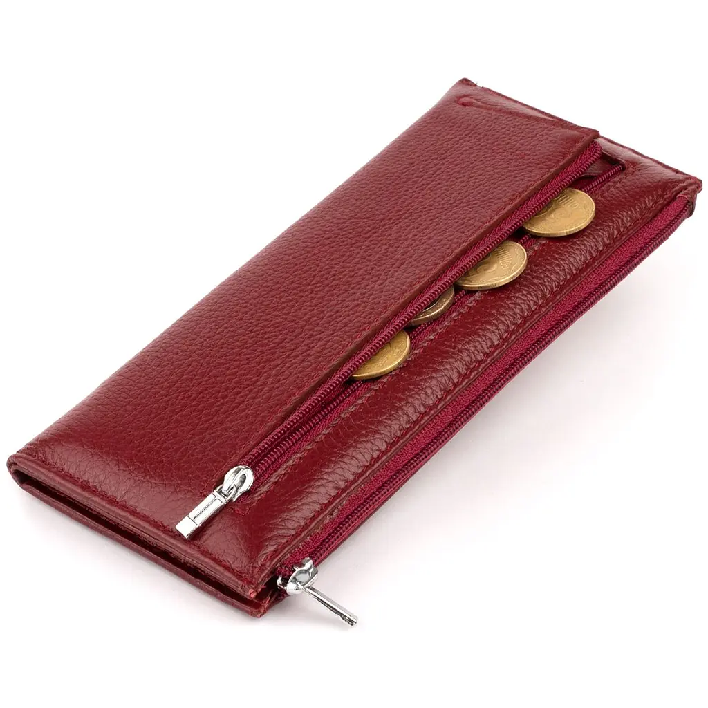 Горизонтальний тонкий гаманець зі шкіри жіночий ST Leather 19326 бордовий - фото 10