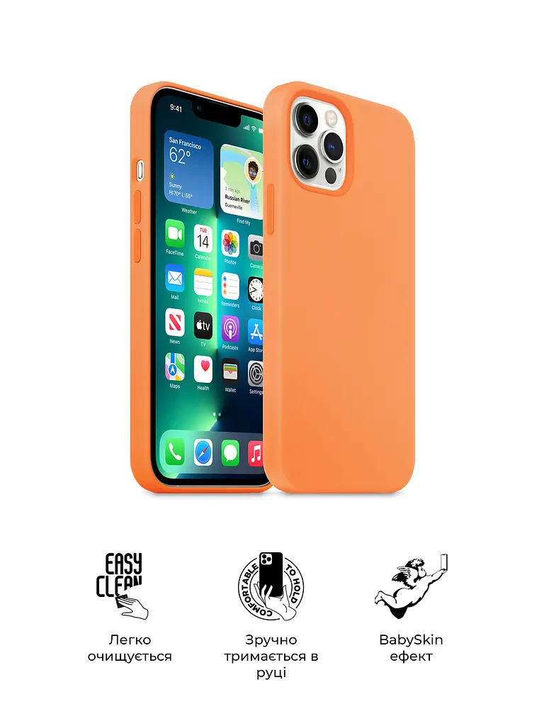 Силиконовый чехол для Apple iPhone 13 Pro Max, ICON2 Case, оранжевый, противоударный, панель, защита всего корпуса, матовая поверхность Soft Touch, выступает над дисплеем, совместим с защитными стеклами и пленками, с микрофиброй - фото 3