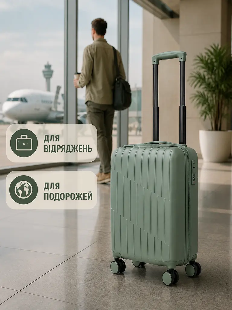 Дорожня валіза на коліщатках 40×30×20 см для ручної поклажі з телескопічною ручкою та кодовим замком, фісташковий (49676350) - фото 8