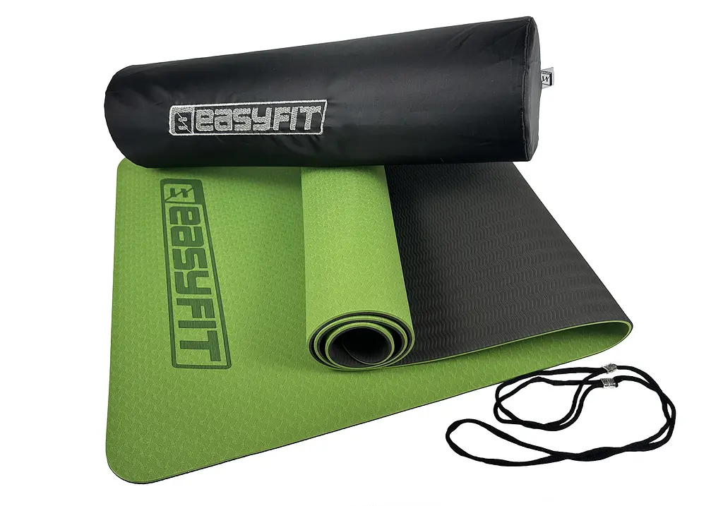 Килимок для йоги та фітнеса EasyFit TPE+TC 6мм двошаровий + Чохол зелений з чорним (EF-1924s-GNBK) - фото 7