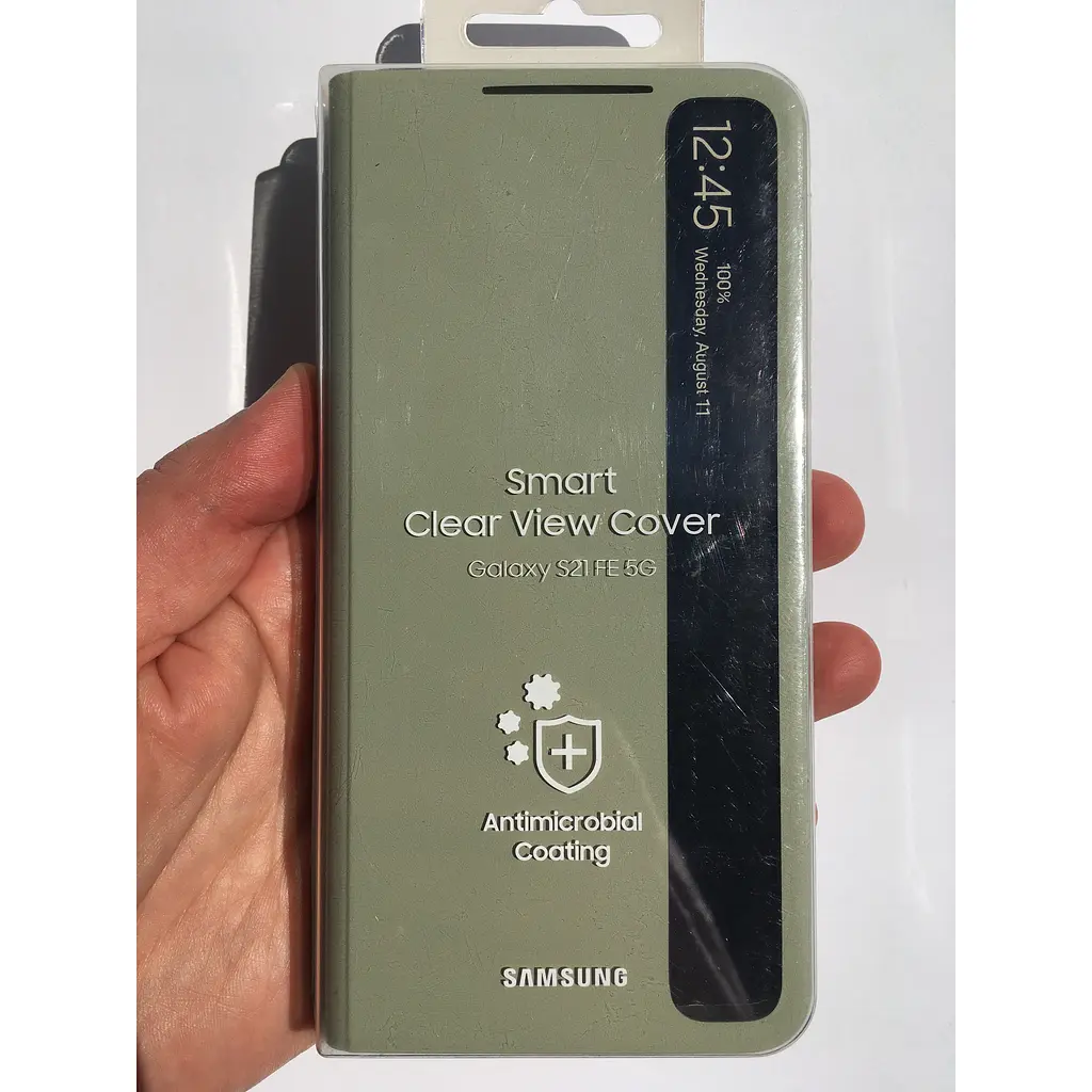 Оригінальний чохол-книжка для Samsung Galaxy S21 FE (G990) S-View Clear View Smart Cover Olive Green EF-ZG990CMEGRU - фото 2