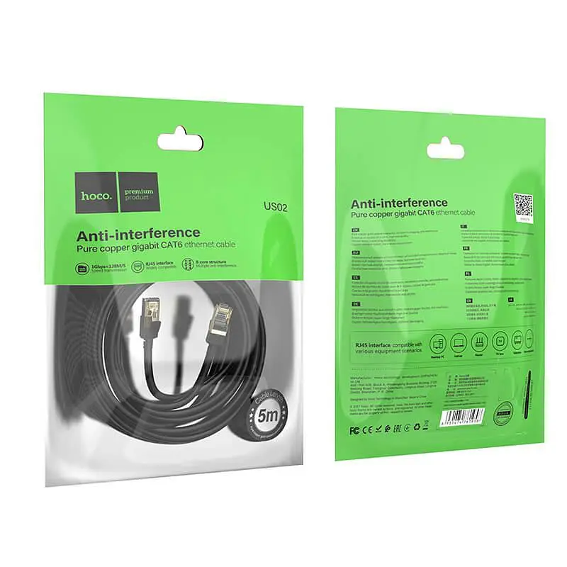 Кабель HOCO US02 LAN RJ45 Level pure copper gigabit ethernet cable патч-корд 5 метрів - фото 7