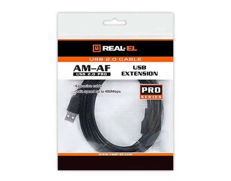 Кабель REAL-EL Pro USB - USB V 2.0 (M/F), 2 м, черный (EL123500028) - фото 2