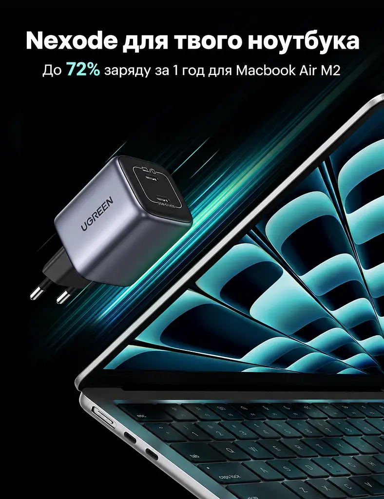 Мережевий зарядний пристрій UGREEN Nexode CD294 адаптер живлення 2 порти USB-C до 45 Вт сірий (90573) - фото 8