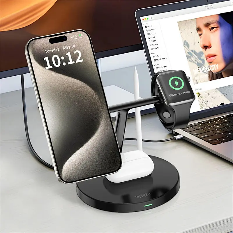БЗП Wi-W032 Magnetic 4 in 1 Cableless Charger Black Wiwu teh0029899 - фото 3